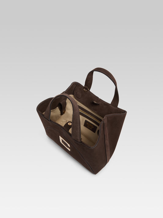 Clem - Mini chocolate suede leather tote bag - Image number 4