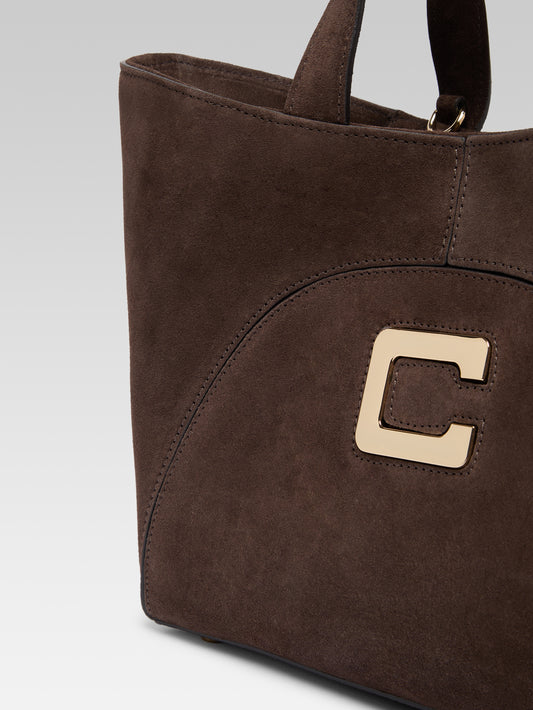 Clem - Mini chocolate suede leather tote bag - Image number 4