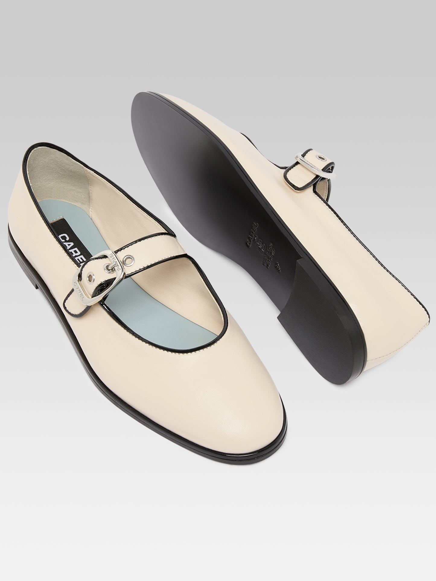 Iris - Ballerines babies cuir ivoire et verni noir