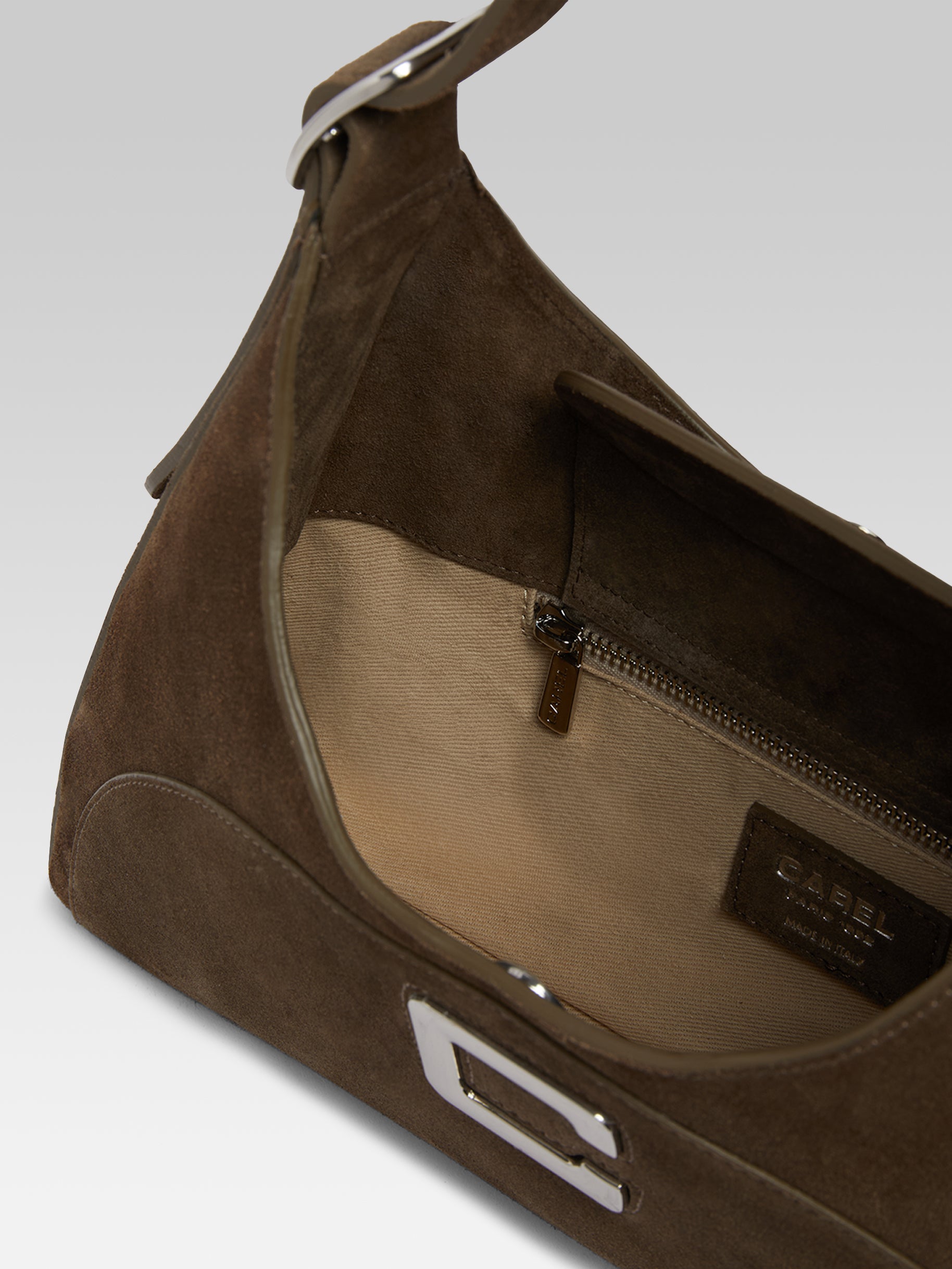 Concorde - Sac épaule cuir velours kaki - Image numéro 5