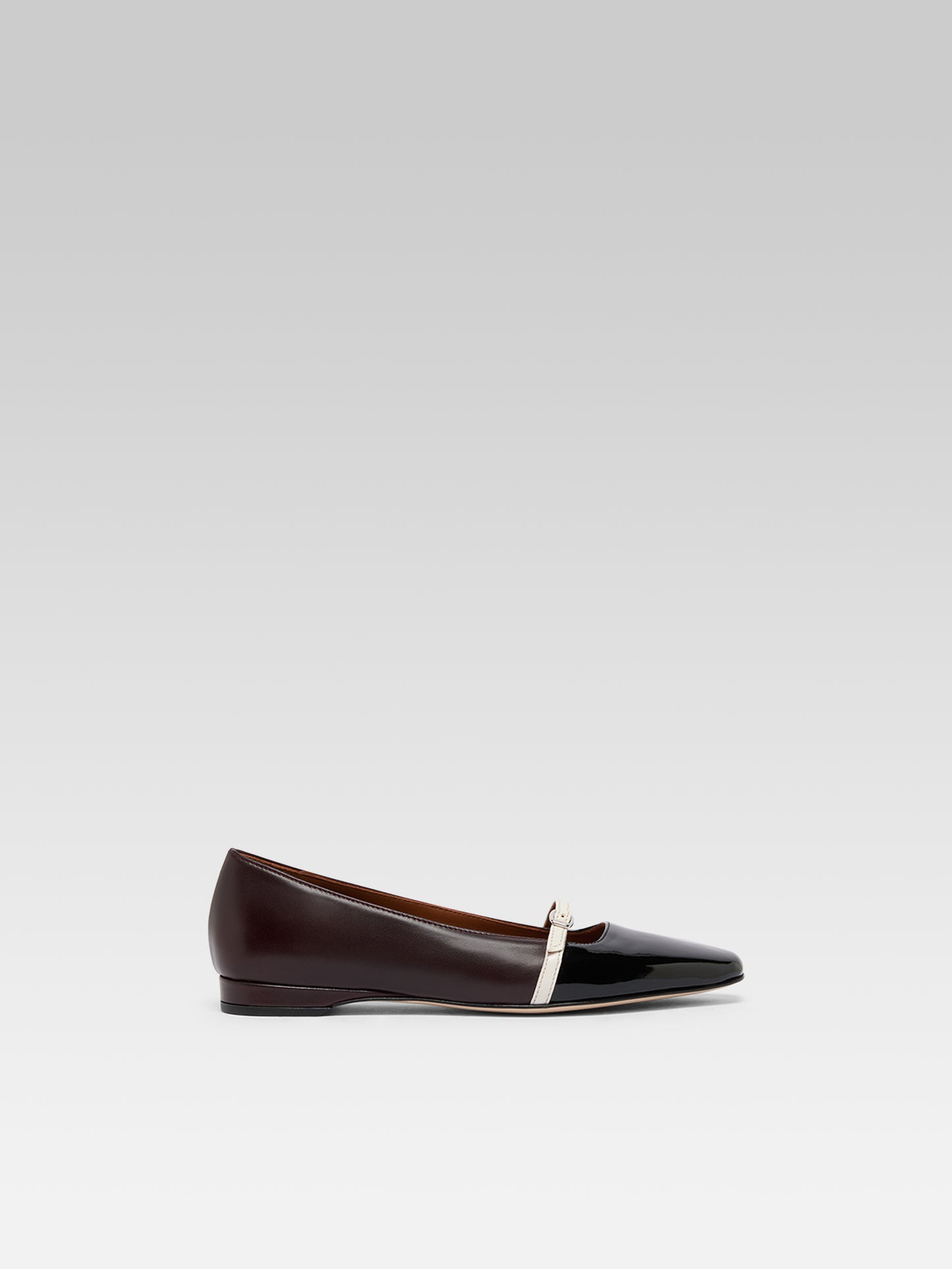 Mili - Ballerines à bride cuir aubergine ivoire et verni noir