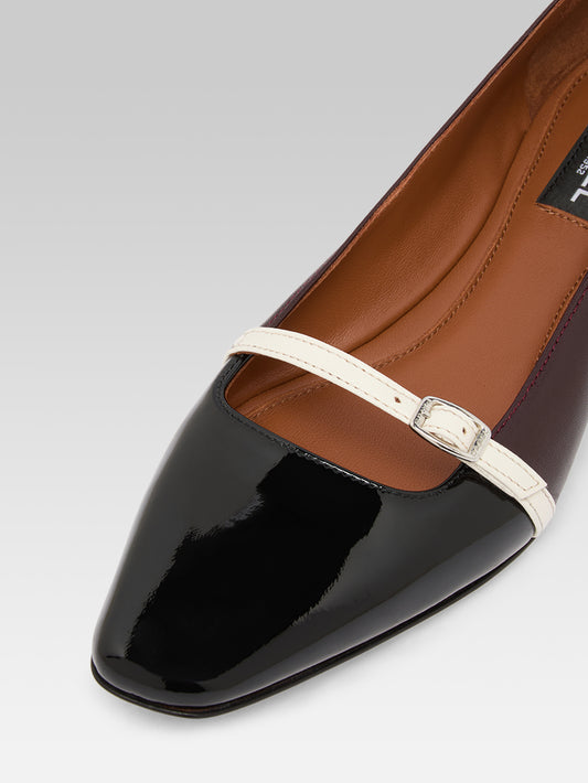 Mili - Ballerines à bride cuir aubergine ivoire et verni noir - Image numéro 3