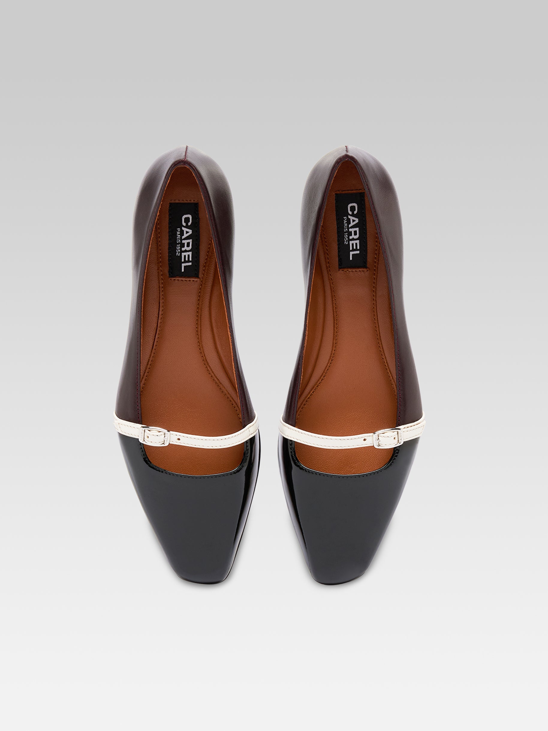 Mili - Ballerines à bride cuir aubergine ivoire et verni noir - Image numéro 4