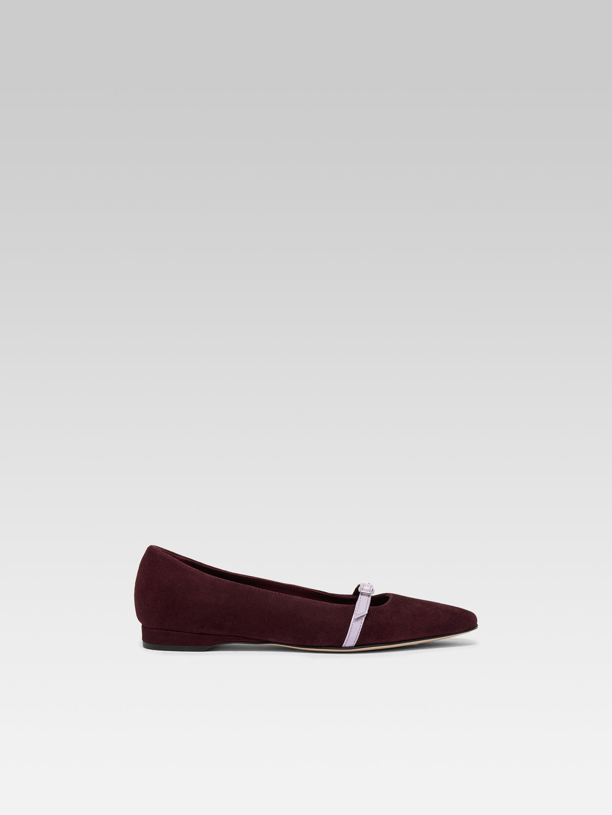 Mili - Ballerines à bride cuir velours bordeaux et cuir verni lilas