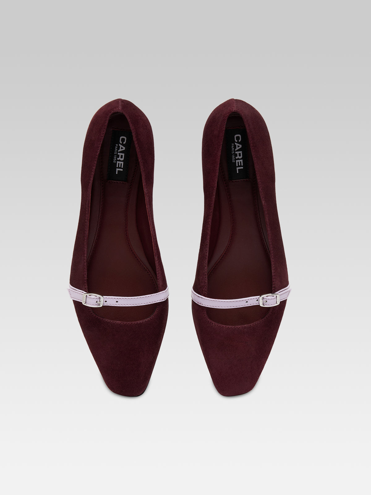 Mili - Ballerines à bride cuir velours bordeaux et cuir verni lilas - Image numéro 3