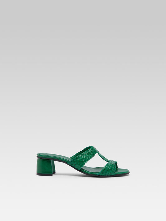 Pyramide T - Mules cuir tressé vert