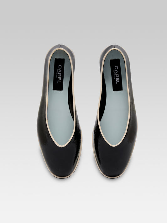 Amanda - Ballerines cuir verni noir et ivoire - Image numéro 4