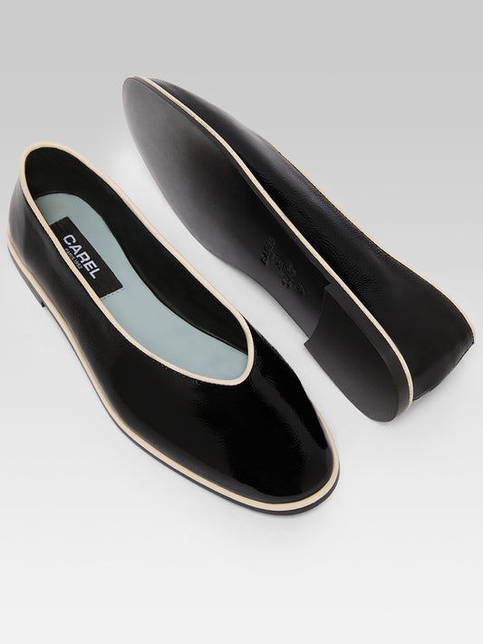 Amanda - Ballerines cuir verni noir et ivoire - Image numéro 5