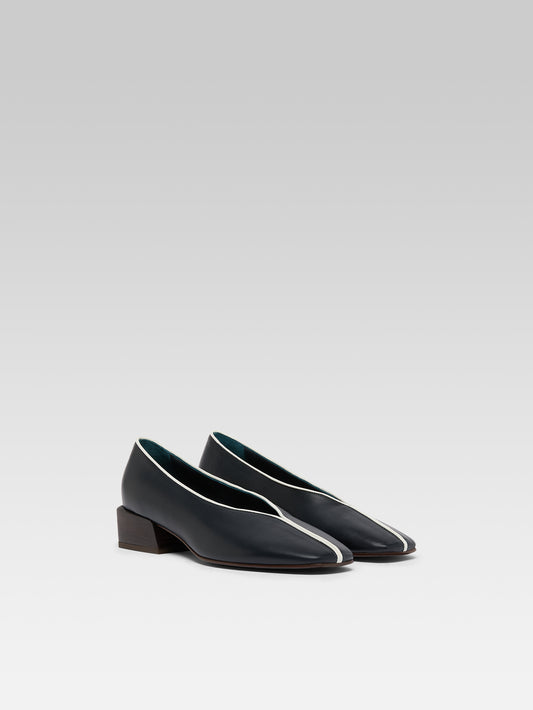 Giulia - Navy leather and ivory patent ballet flats - Image number 2