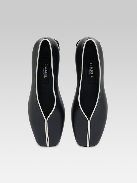 Giulia - Navy leather and ivory patent ballet flats - Image number 4