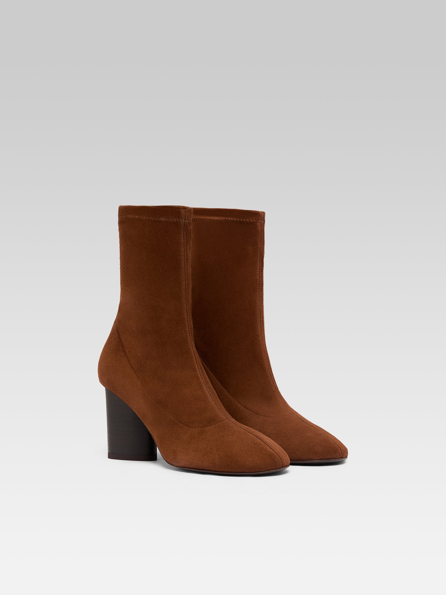 Lucia - Bottines cuir velours stretch cognac