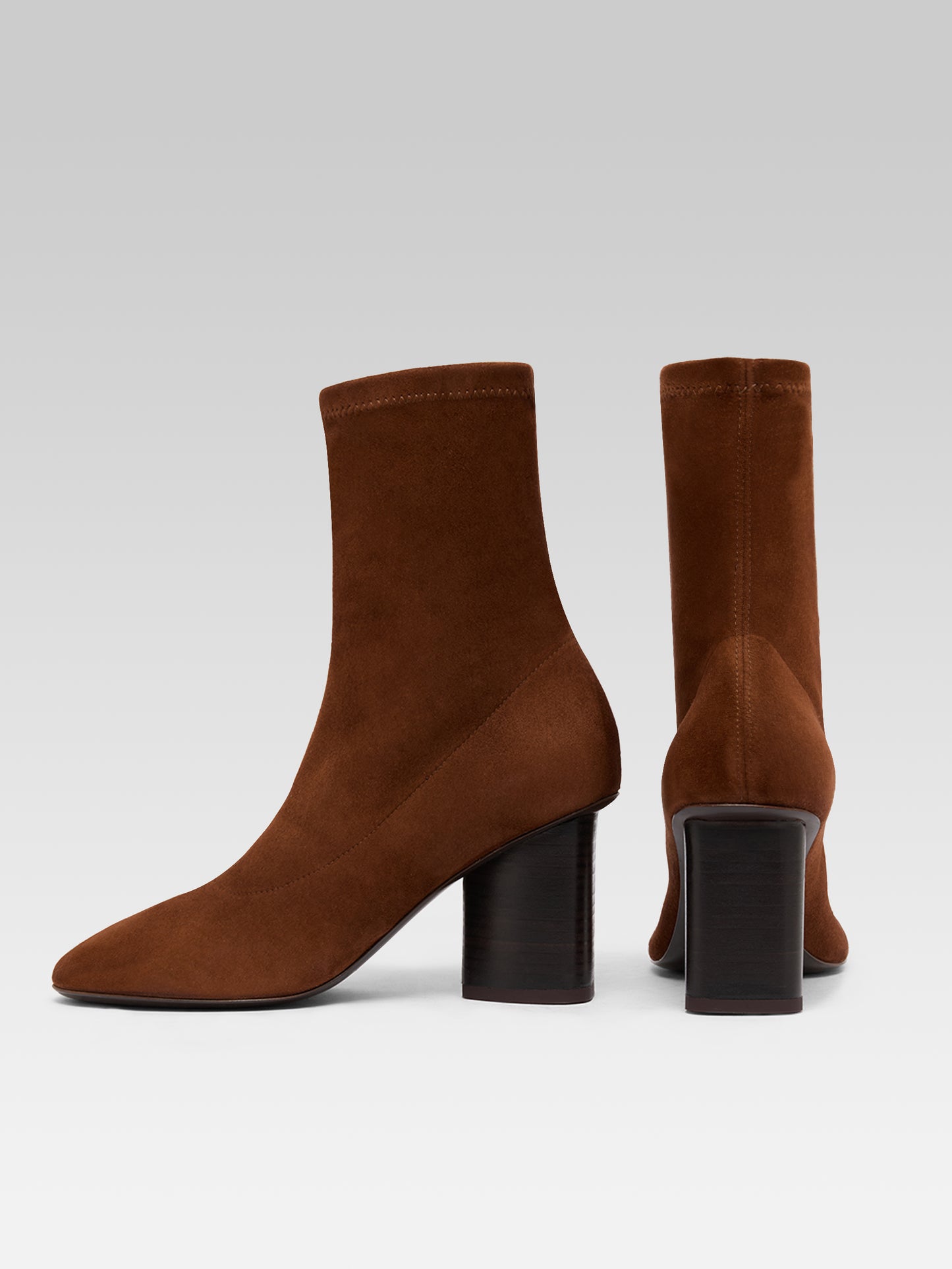 Lucia - Bottines cuir velours stretch cognac