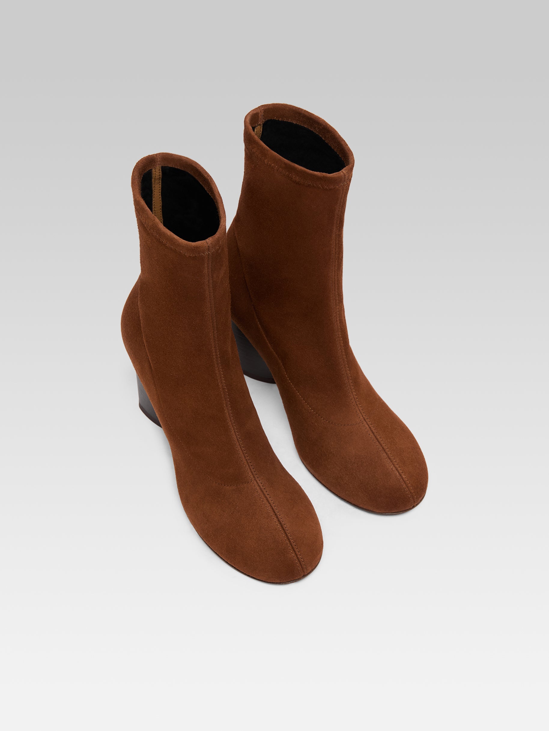 Lucia - Bottines cuir velours stretch cognac - Image numéro 4