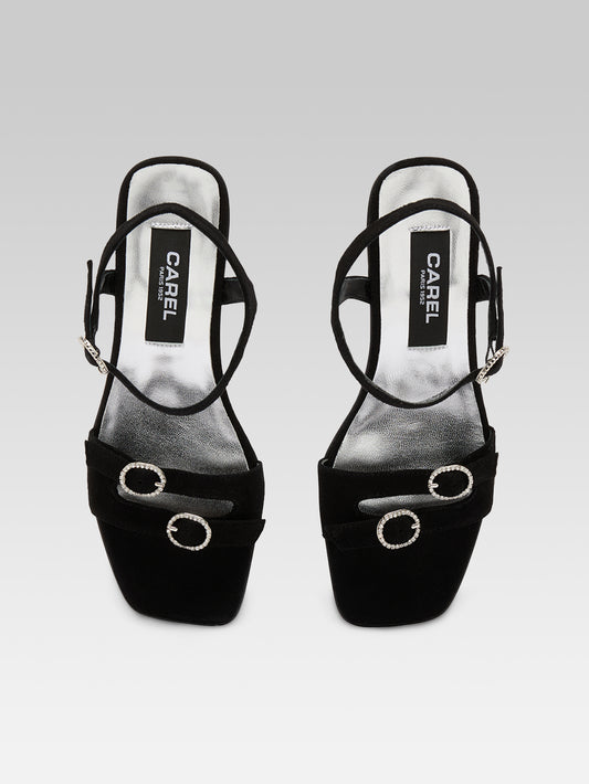 Angelica - Sandales à talon en velours noir - Image numéro 4