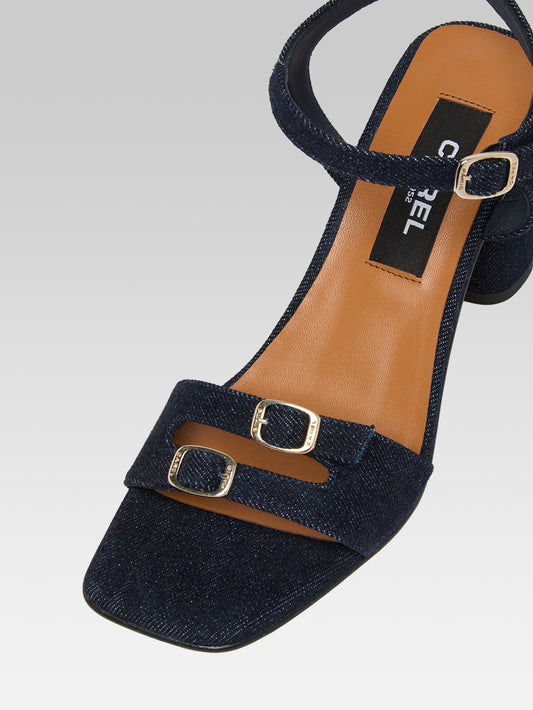 Angelica - Sandales à talon tissu jean - Image numéro 3