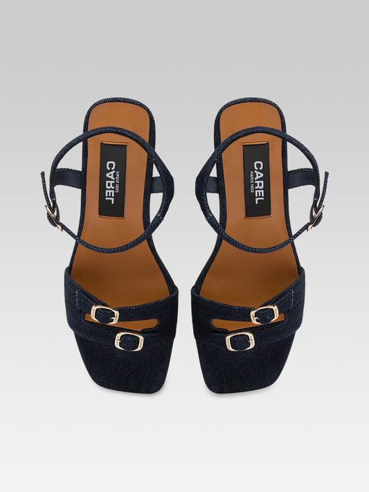 Angelica - Sandales à talon tissu jean - Image numéro 4