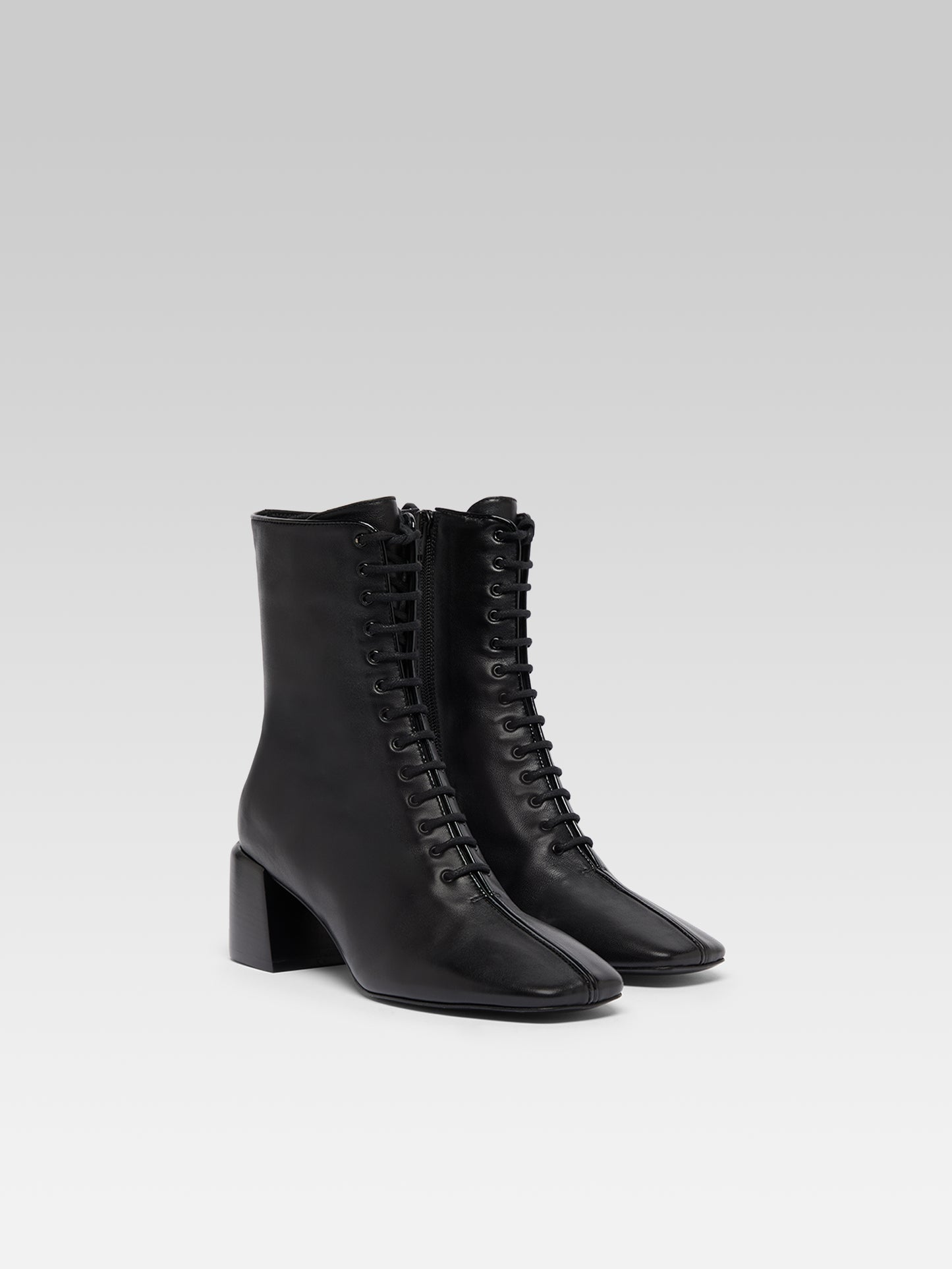 Vivi - Black Leather Lace-Up Boots