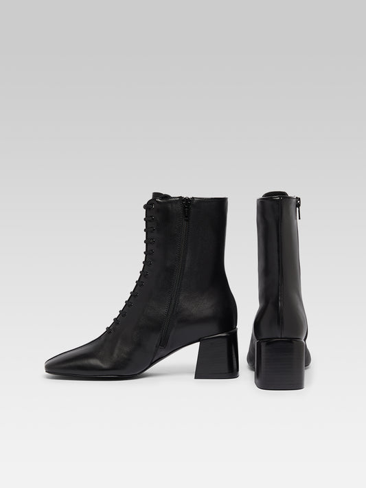 Vivi - Black Leather Lace-Up Boots - Image number 3