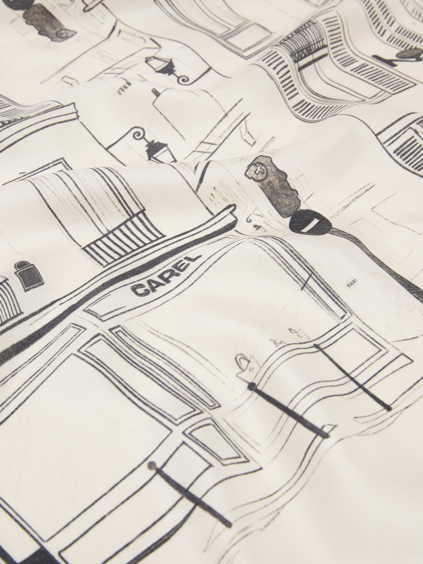 Marais - Ivory, black, and lilac printed silk scarf