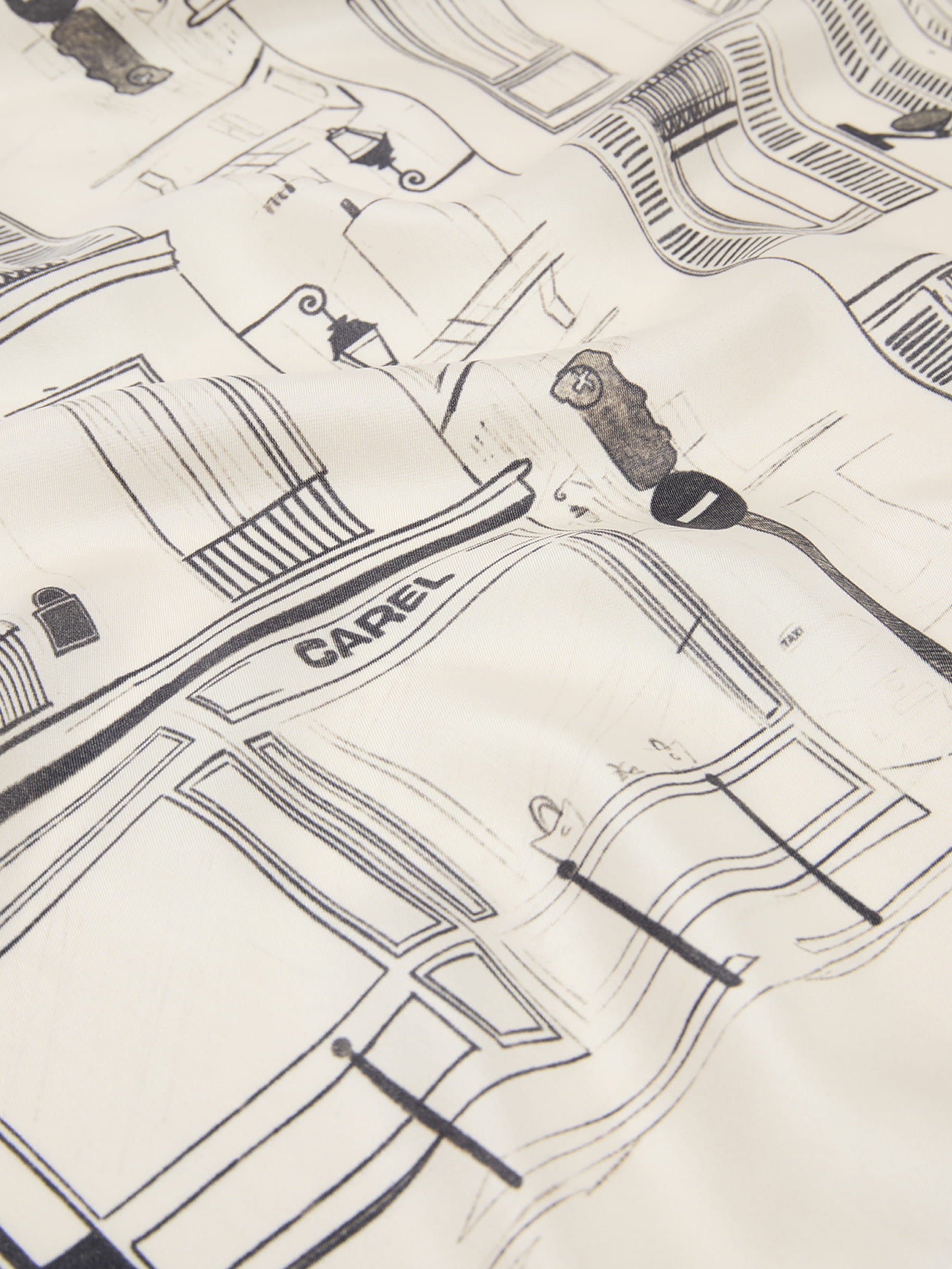 Marais - Ivory, black, and lilac printed silk scarf - Image number 3