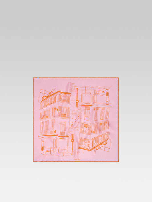 Marais - Foulard en soie imprimée rose et orange - Image numéro 1