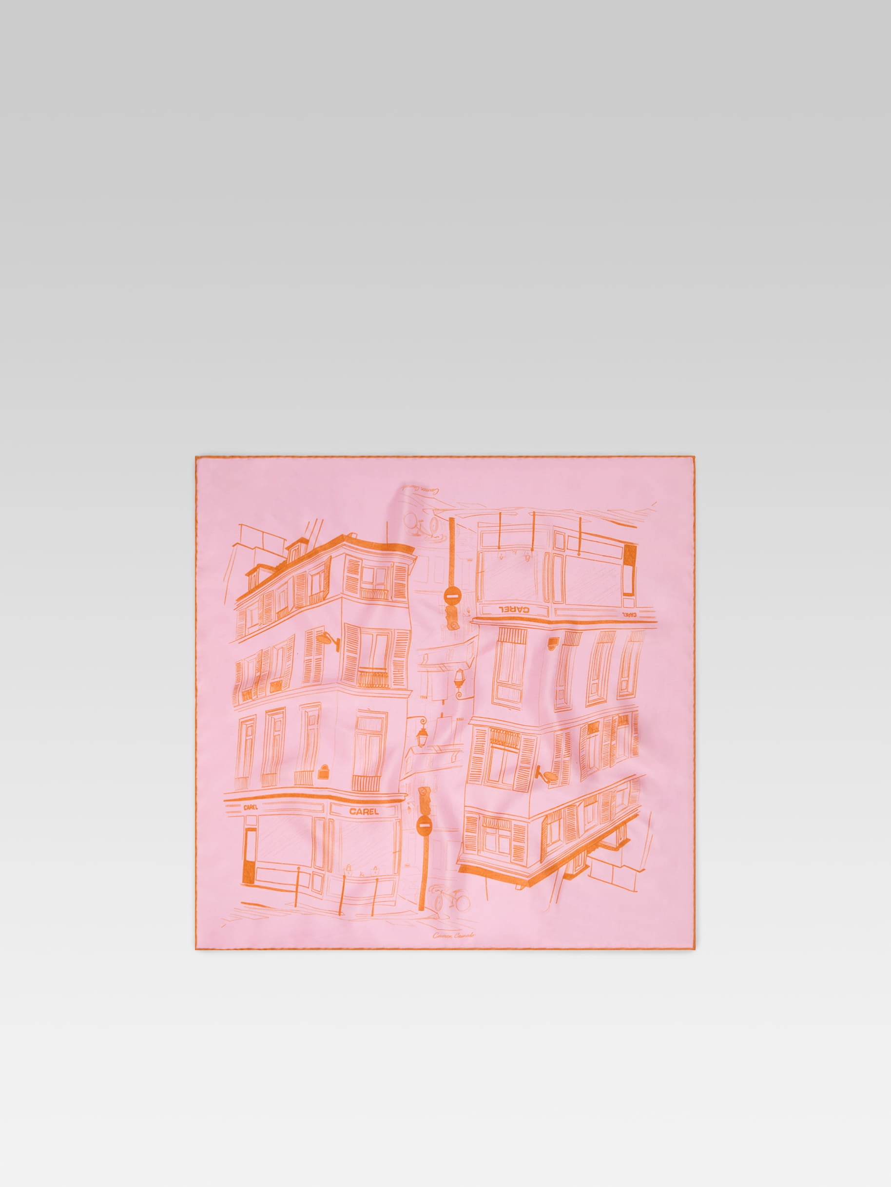 Marais - Pink and Orange Printed Silk Scarf