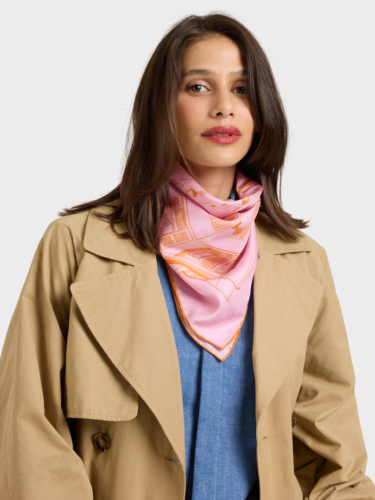 Marais - Pink and Orange Printed Silk Scarf - Image number 2