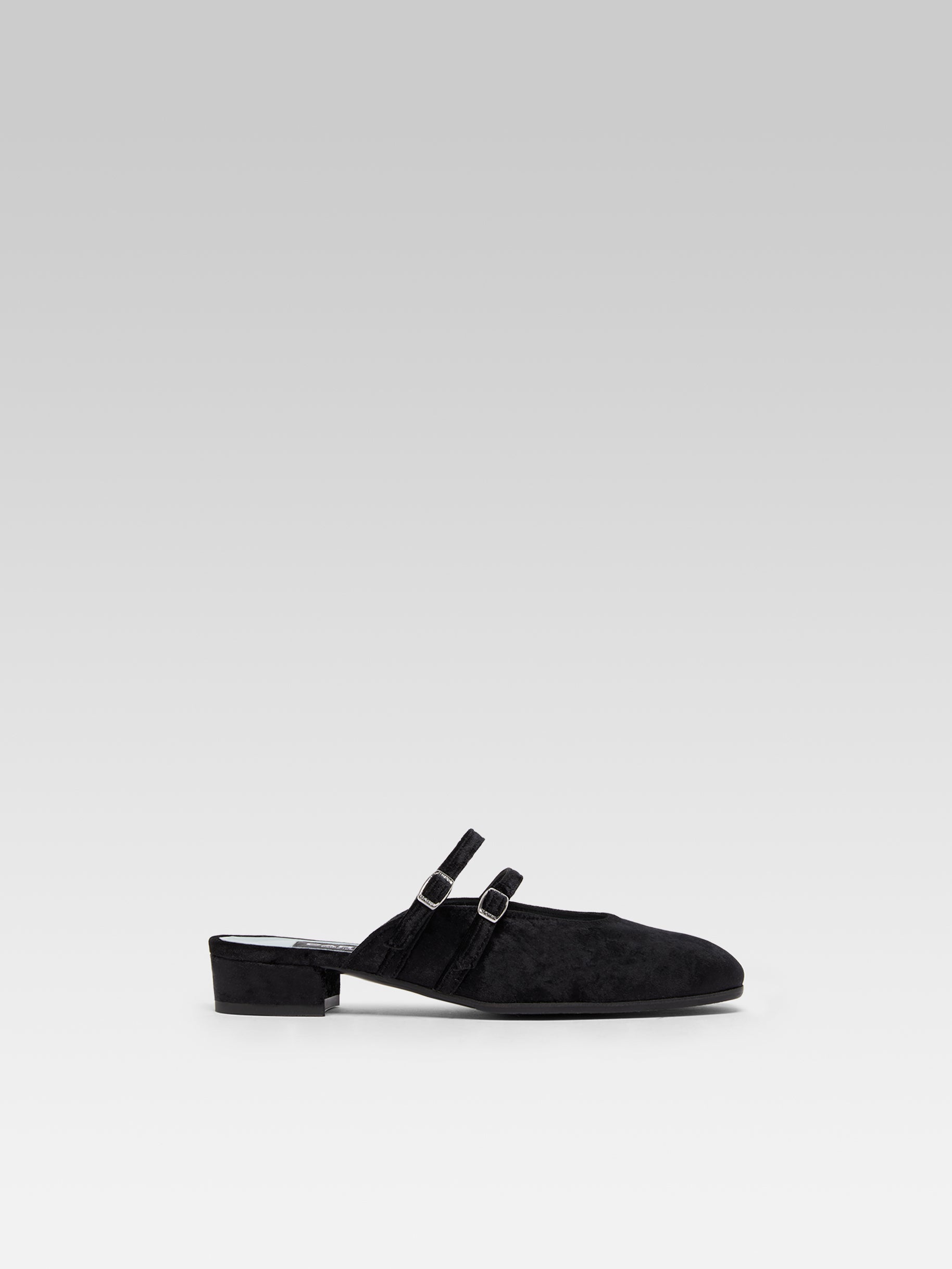 Pomme - Mules à brides cuir velour noir