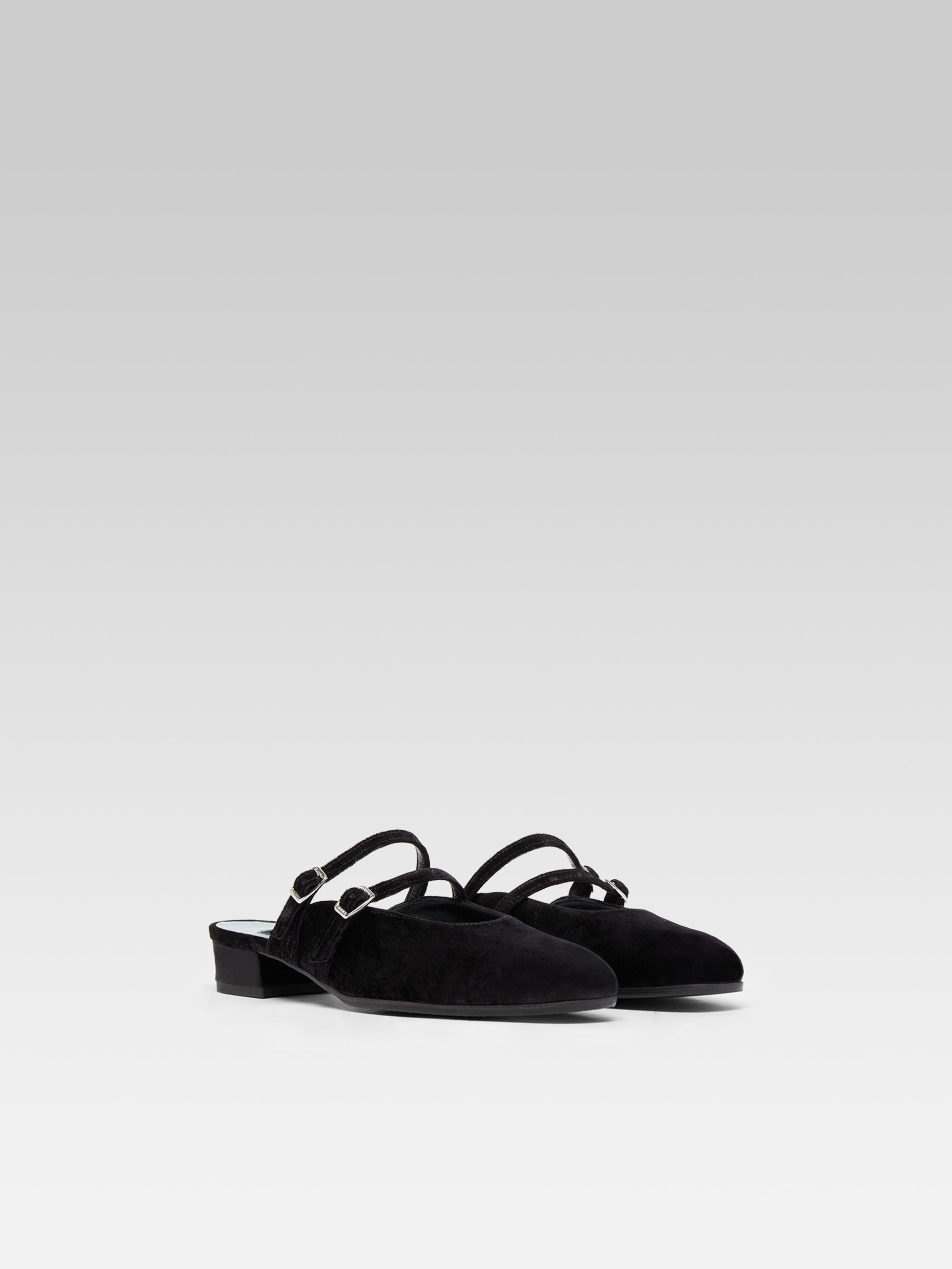 Pomme - Mules à brides cuir velour noir - Image numéro 2