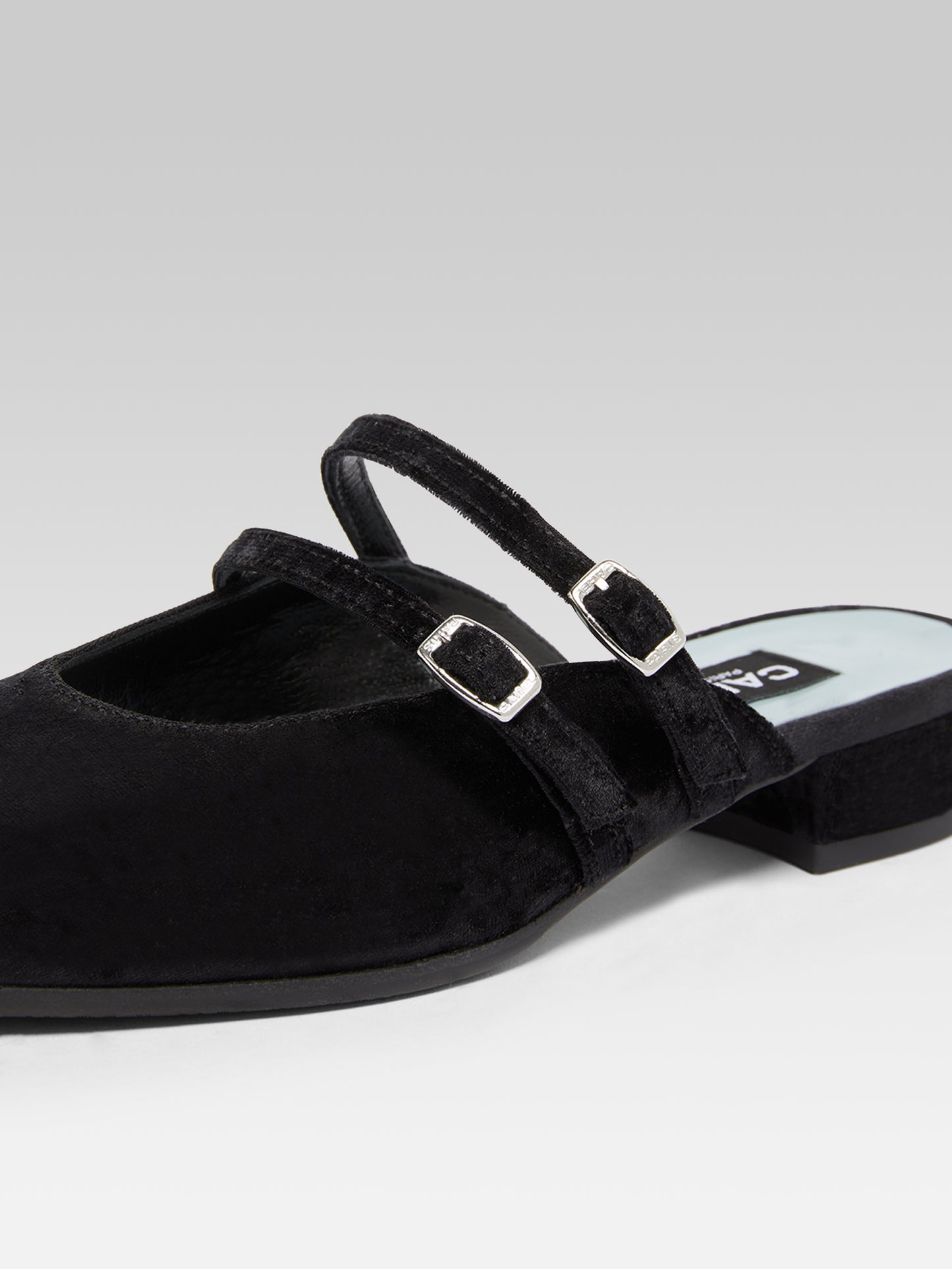 Pomme - Mules à brides cuir velour noir
