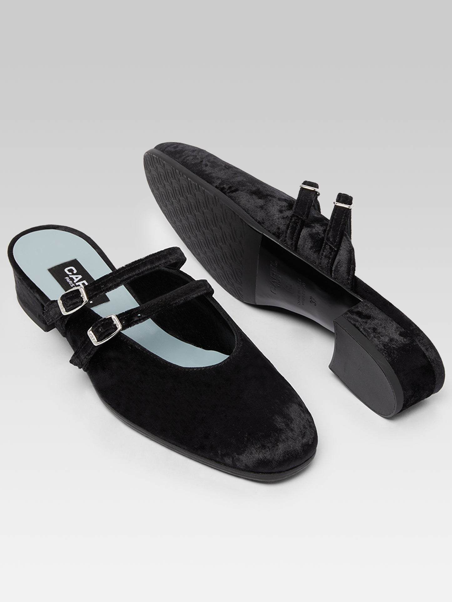 Pomme - Mules à brides cuir velour noir