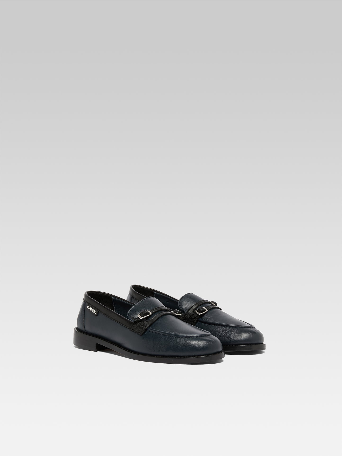 Gina - Mocassins cuir marine bleu et noir