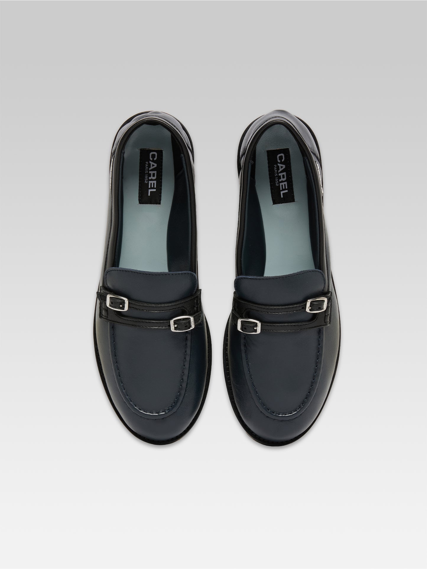Gina - Mocassins cuir marine bleu et noir