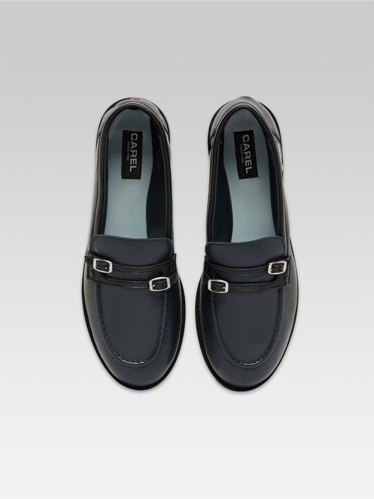 Gina - Mocassins cuir marine bleu et noir - Image numéro 3