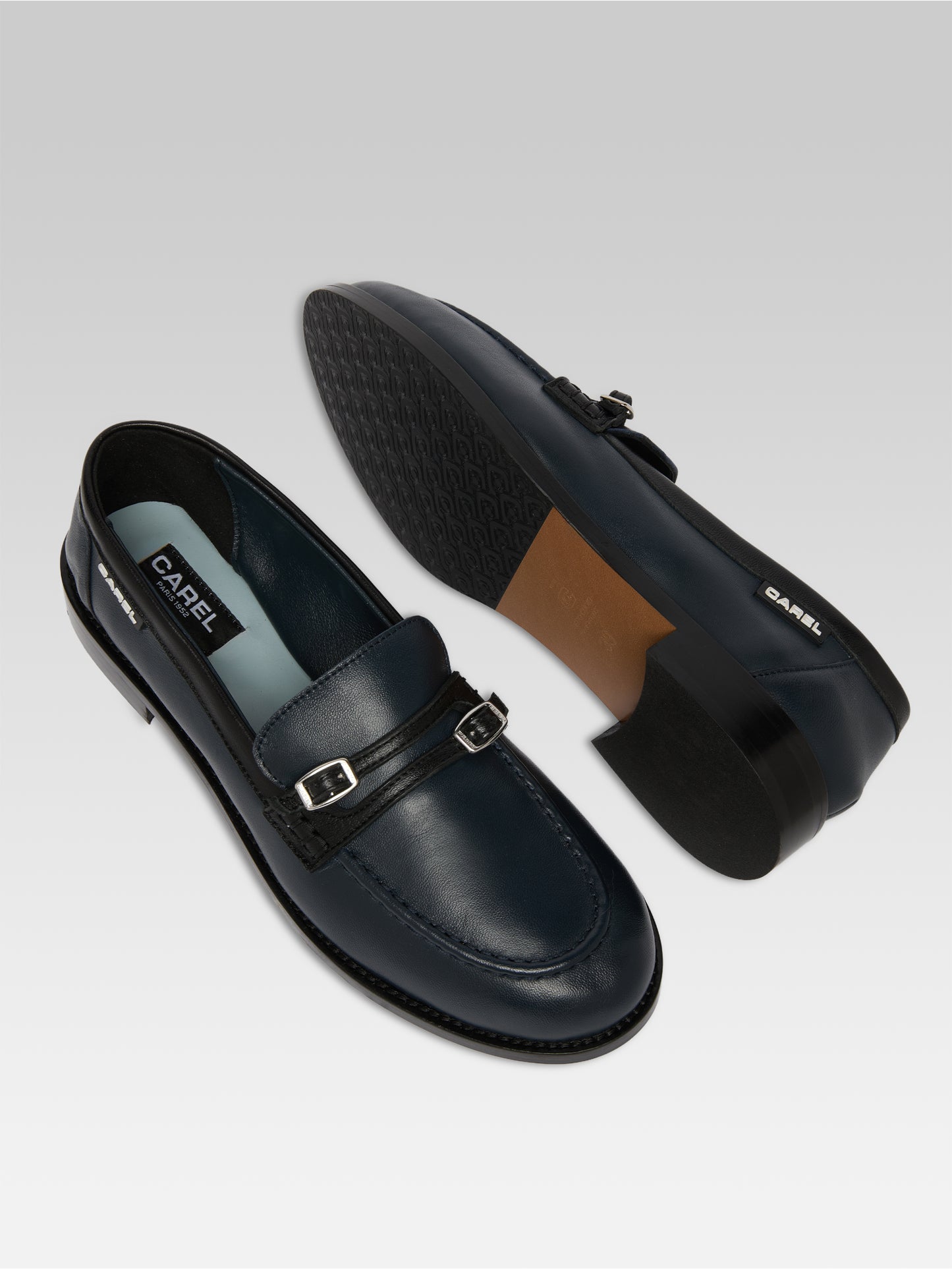 Gina - Mocassins cuir marine bleu et noir