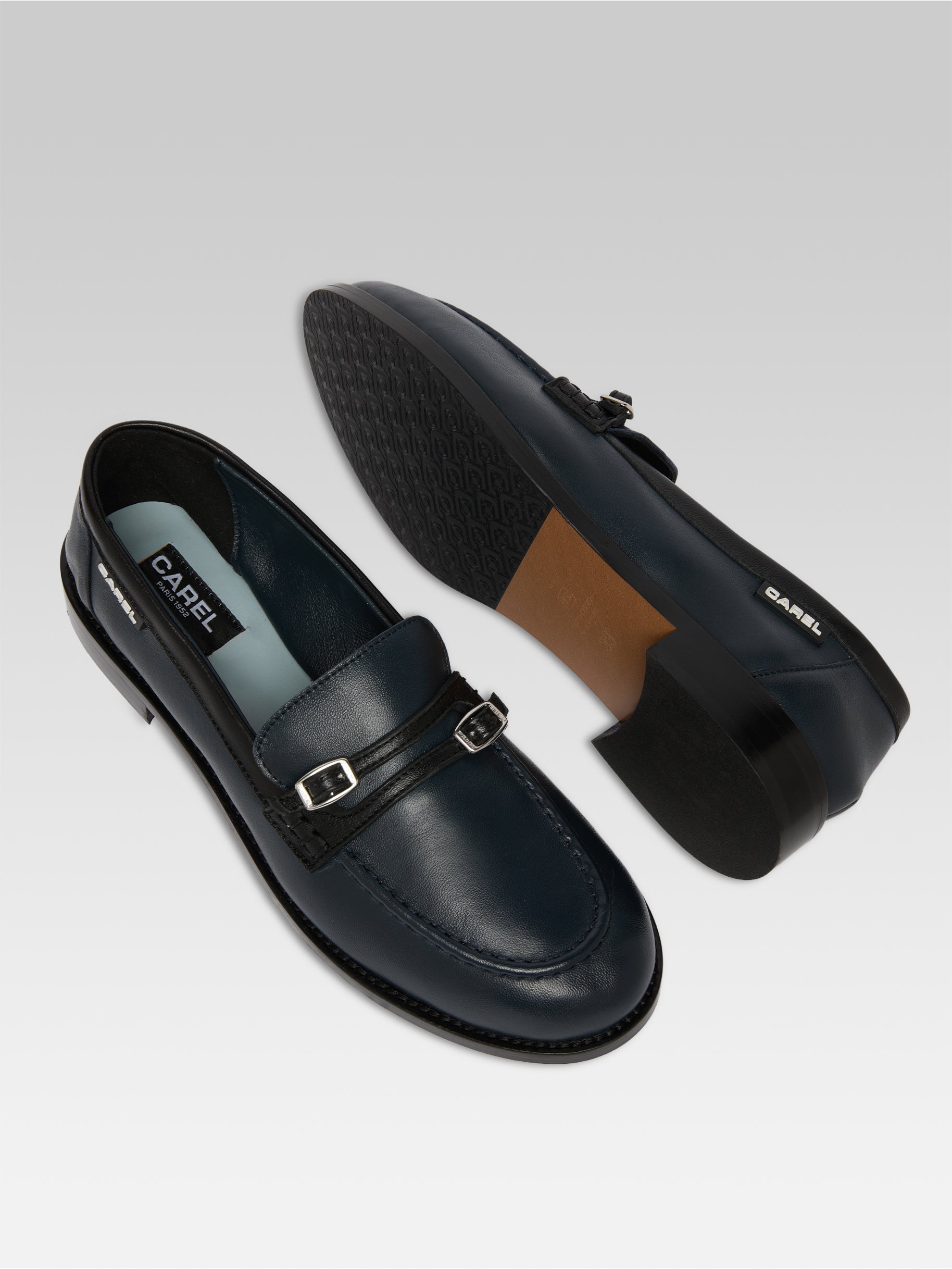 Gina - Mocassins cuir marine bleu et noir - Image numéro 5