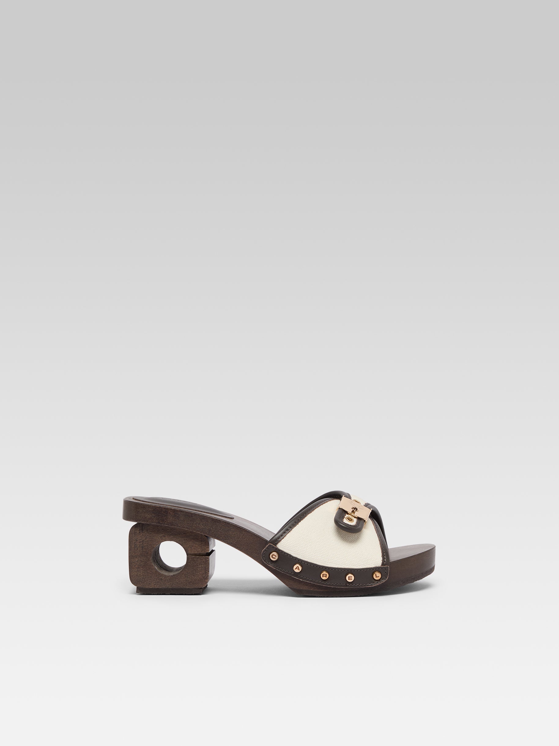 Pescarel - Sabots cuir marron et toile beige