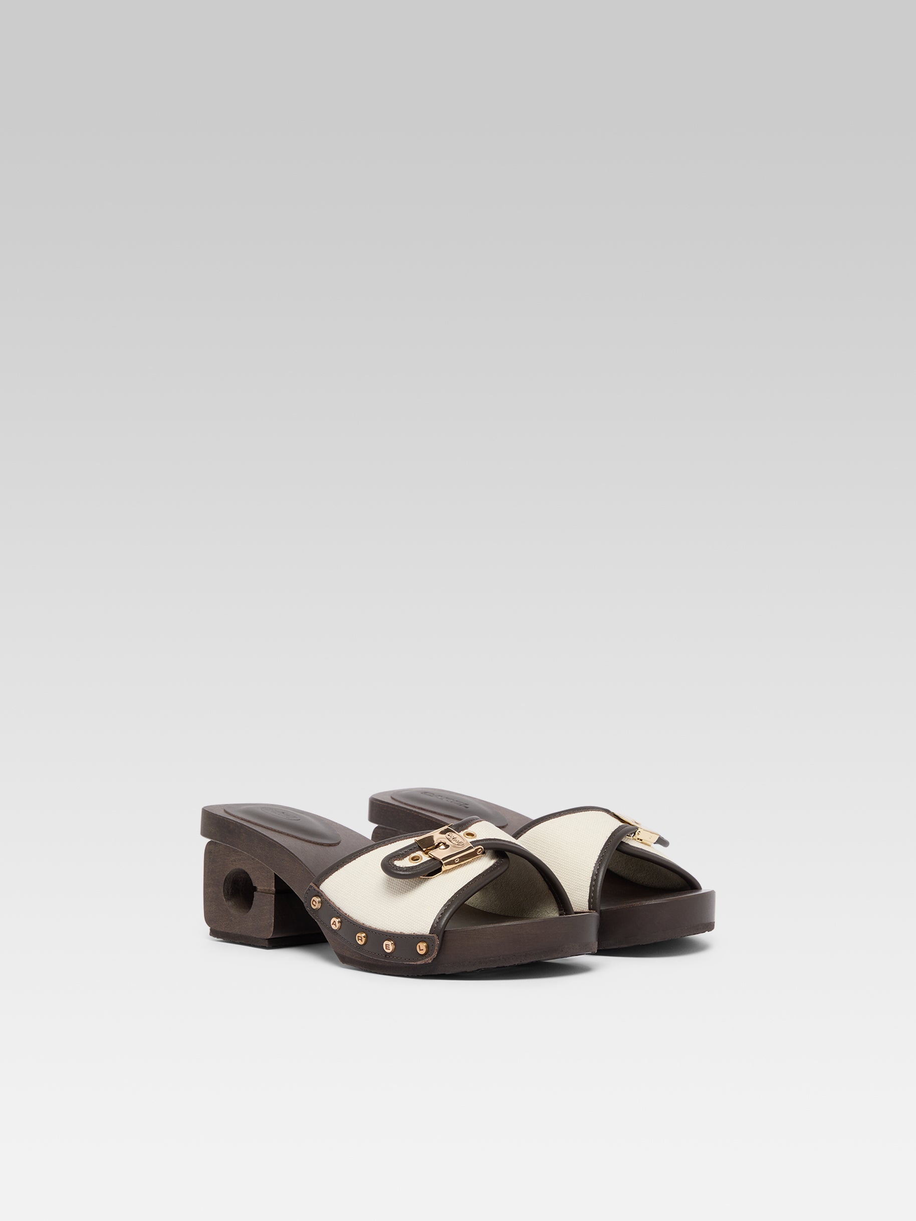 Pescarel - Brown leather and beige canvas clogs - Image number 8