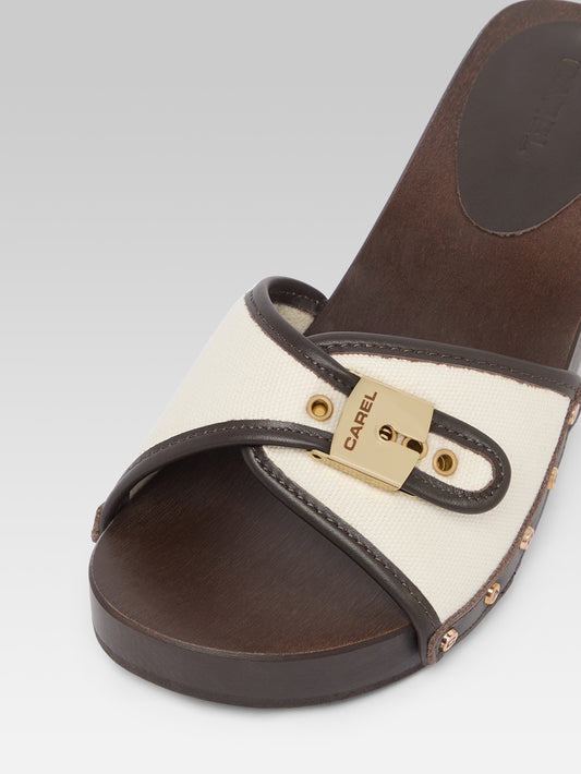 Pescarel - Sabots cuir marron et toile beige - Image numéro 2