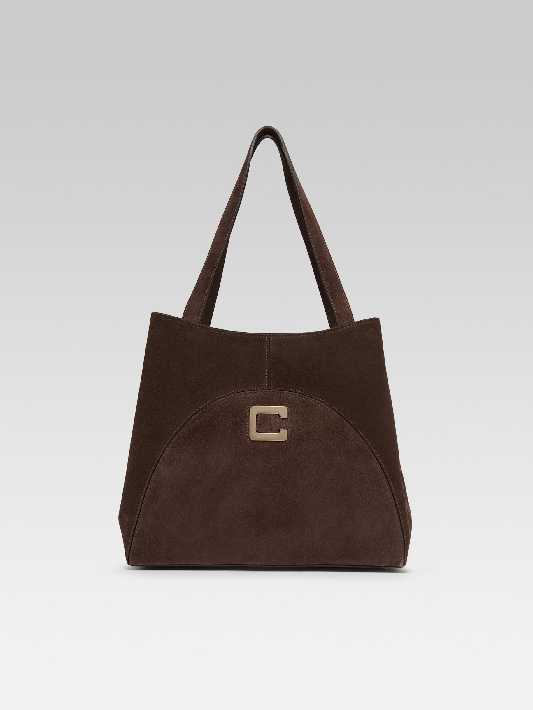 Clemenceau - Chocolate velvet leather tote bag - Image number 1