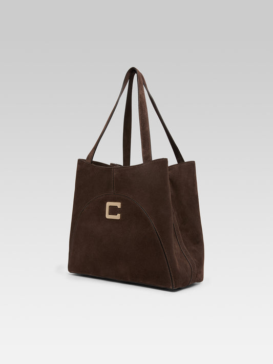 Clemenceau - Sac cabas cuir velours chocolat - Image numéro 5