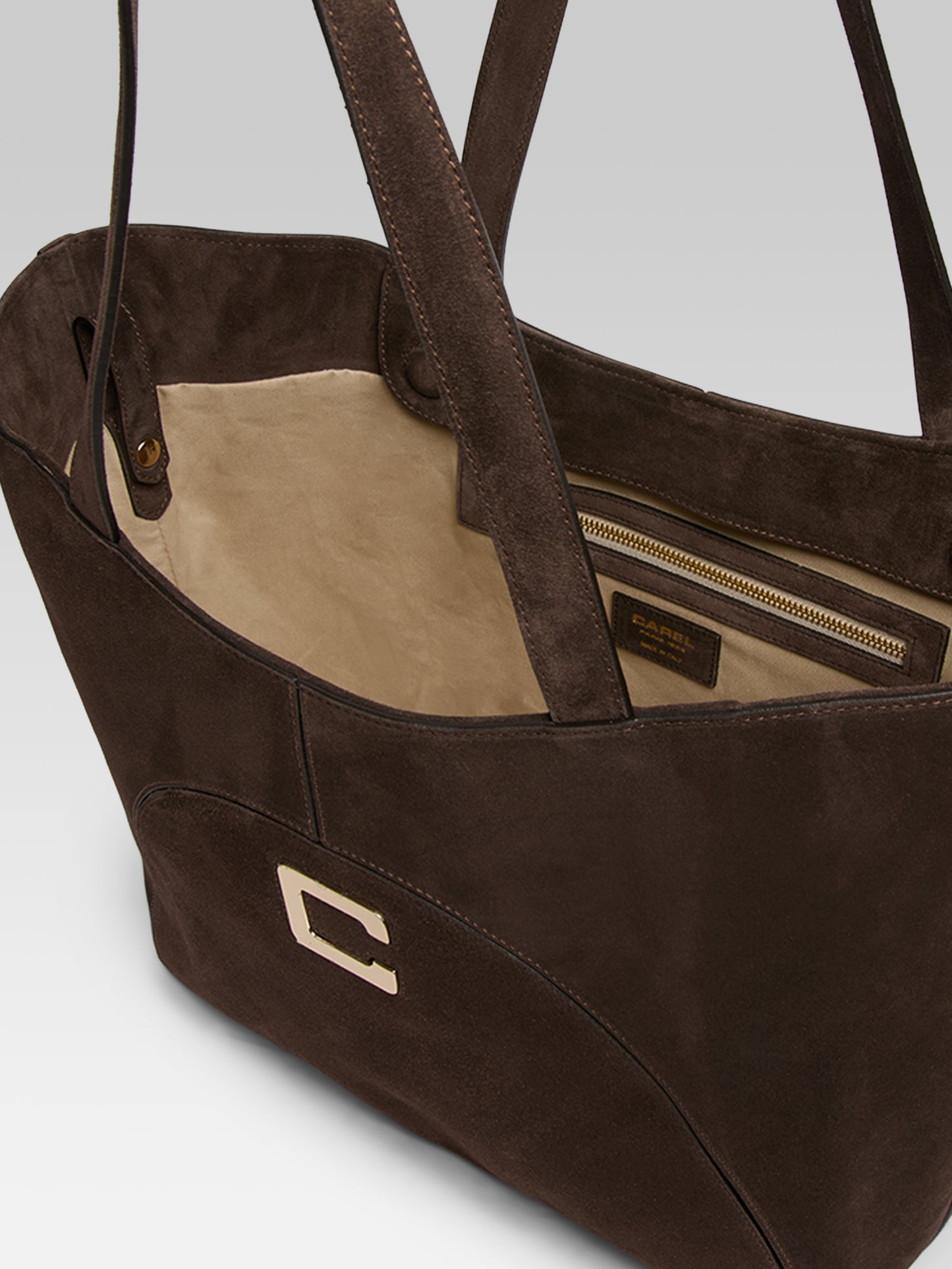 Clemenceau - Chocolate velvet leather tote bag