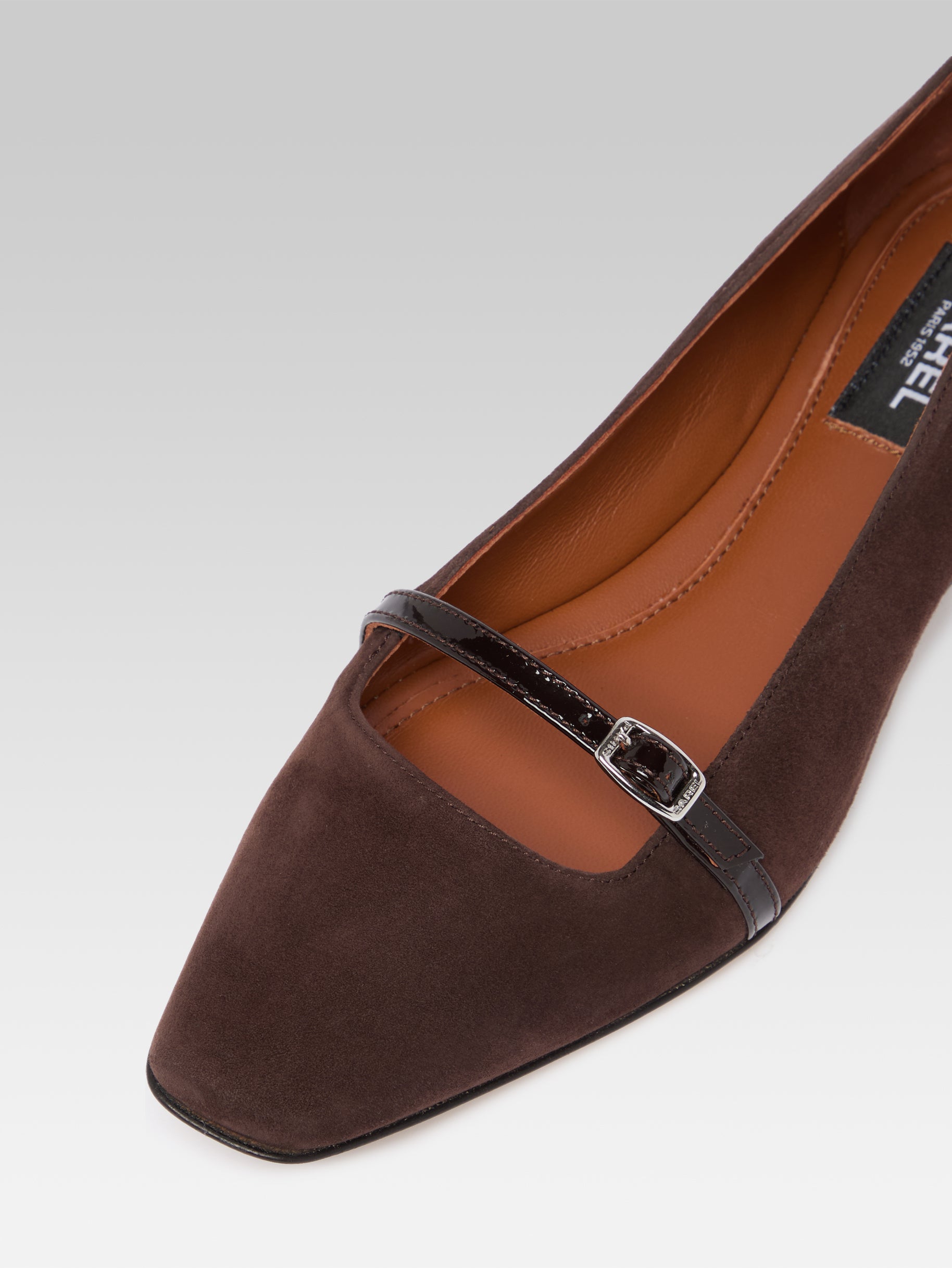 Mili - Chocolate Suede and Patent Leather ballet flats with strap - Image number 4