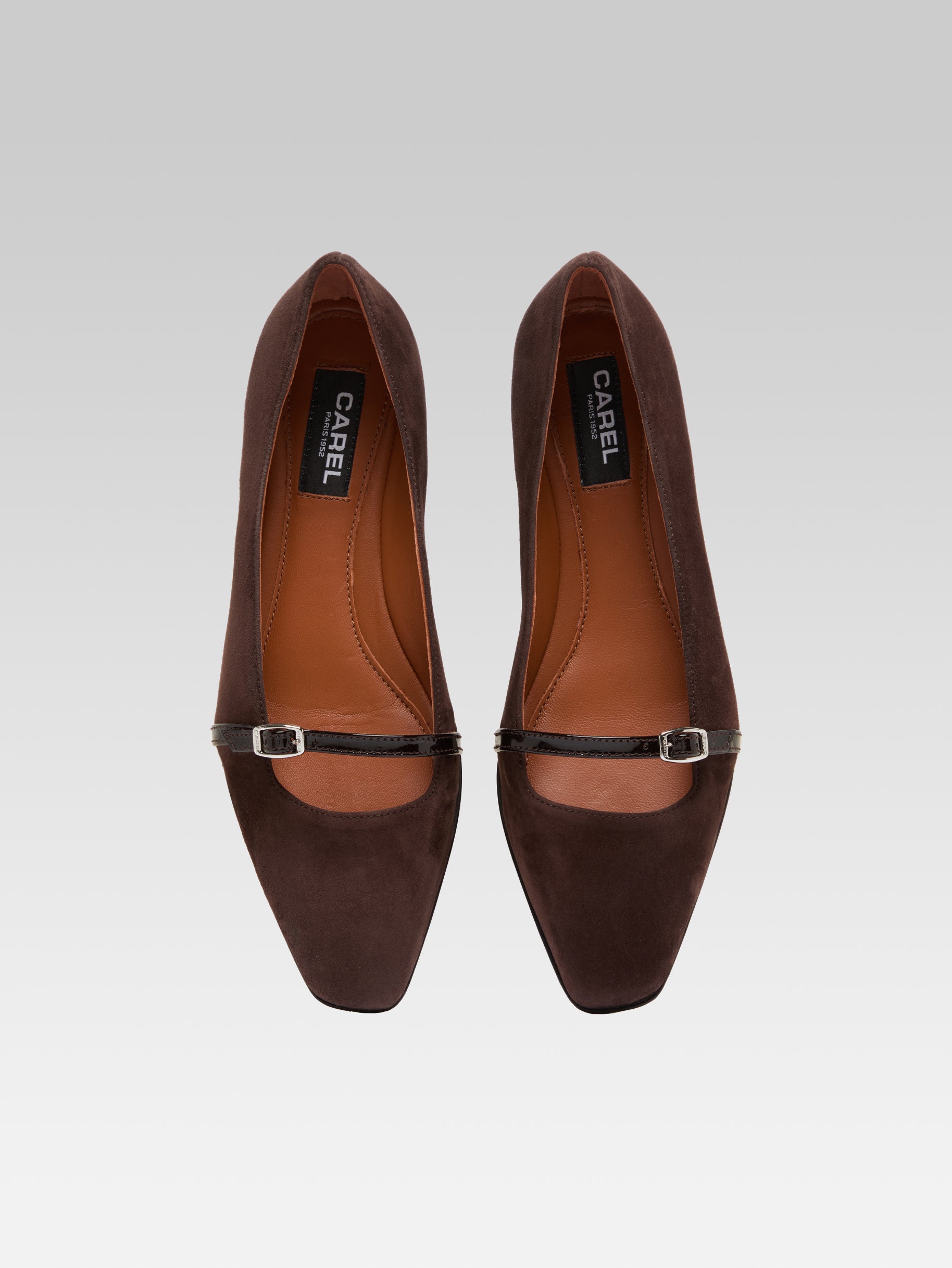 Mili - Chocolate Suede and Patent Leather ballet flats with strap - Image number 3