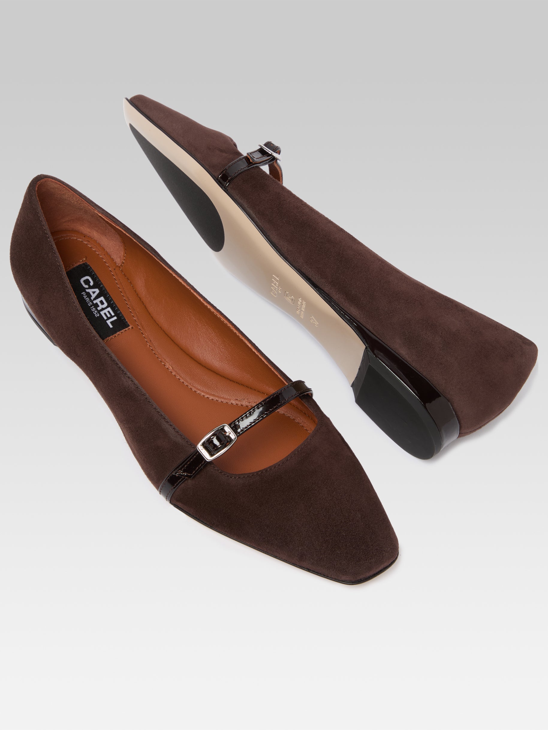 Mili - Chocolate Suede and Patent Leather ballet flats with strap - Image number 5