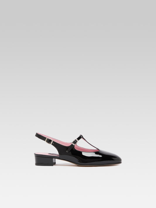 Prune - Black patent leather slingbacks