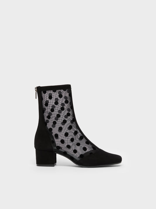 Estimenight - Suede leather and polka-dot mesh ankle boots