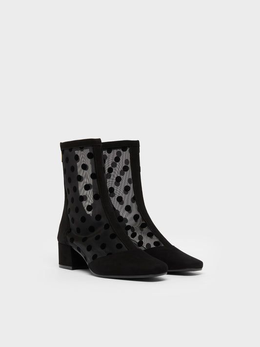 Estimenight - Suede leather and polka-dot mesh ankle boots - Image number 2