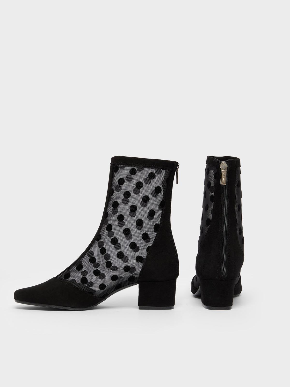 Estimenight - Suede leather and polka-dot mesh ankle boots