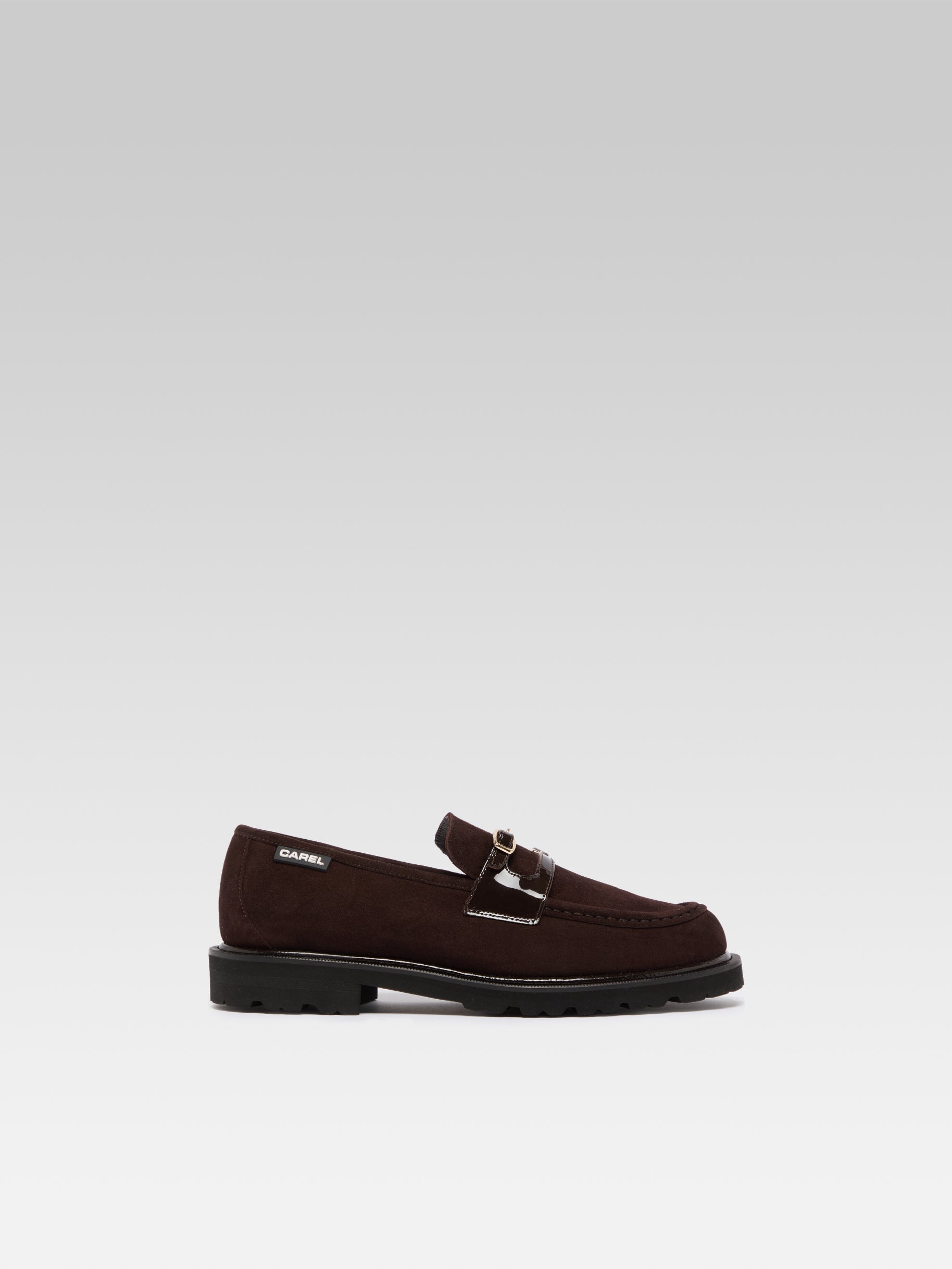 Giovanna - Brown suede leather and patent leather loafers